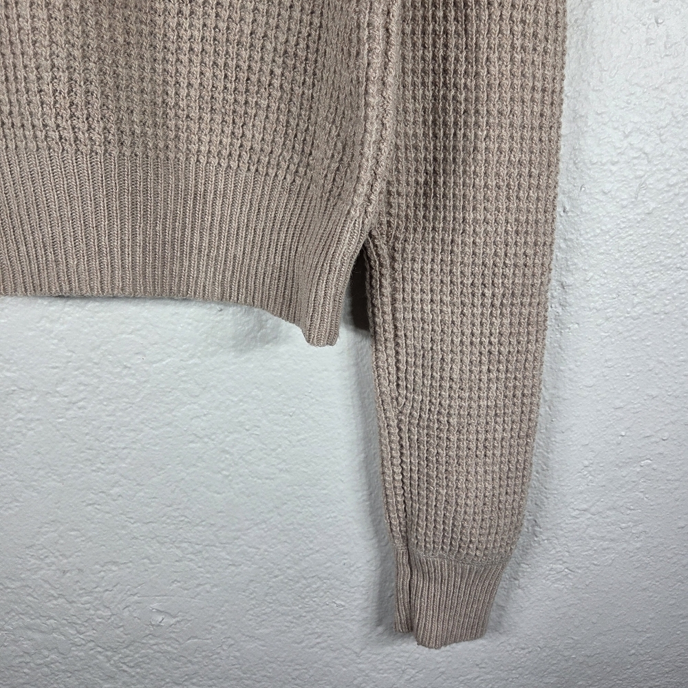 BCBG Maxazria Tan Waffle Knit Sweater M Long Sleeve Cropped Wool Cashmere - Picture 8 of 16